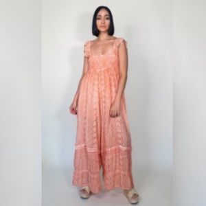 Free People Barok Eyelet Jumpsuit in Coral